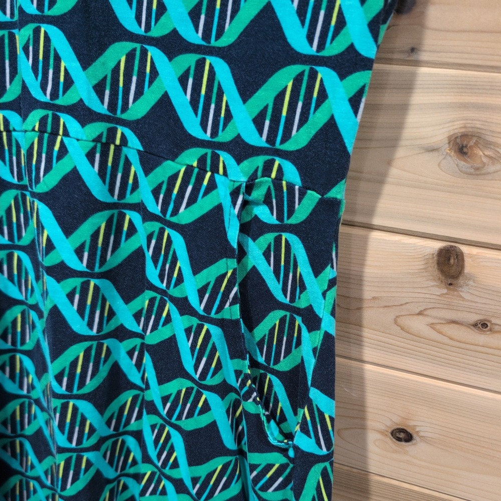 Svaha DNA Double Helix Science Dress Womens 12 Green Teal Organic Cotton Pockets - Picture 3 of 9